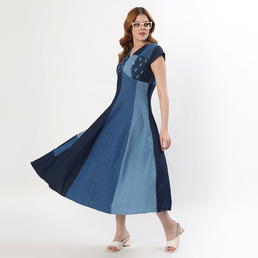 Color Block Denim Dress